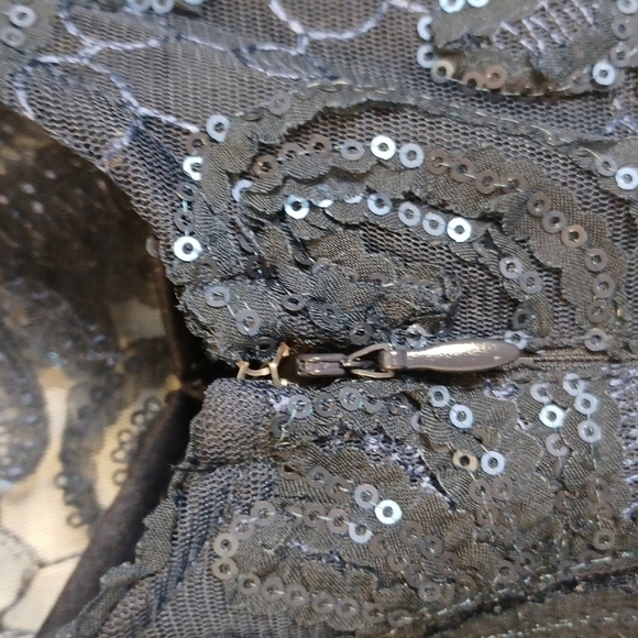 Le Chateau Blue Sequin Soutache & Lace Dress Sz L - Picture 10 of 13